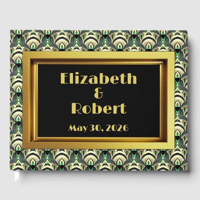 Livro De Visitas Deco de Arte Dourada e Esmeralda (Frente)