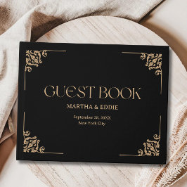 Livro De Visitas Deco Moderno | Casamento Elegante em Preto e Doura