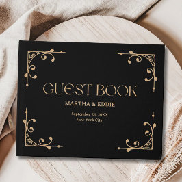 Livro De Visitas Deco Moderno | Casamento Elegante em Preto e Doura