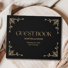 Livro De Visitas Deco Moderno | Casamento Elegante em Preto e Doura