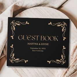 Livro De Visitas Deco Moderno | Casamento negro e Dourado legante