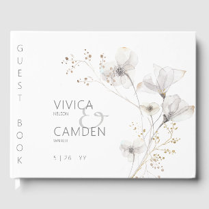 Livro De Visitas Delicar Cinzas Brancas Modernas e Casamento Floral
