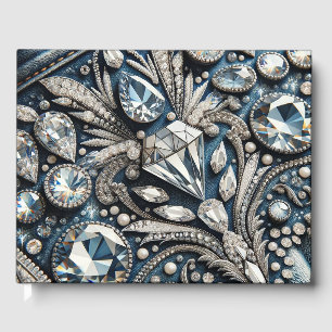 Livro De Visitas Denim & Diamonds Bling de Pedras Preciosas Jean