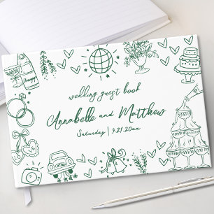 Livro De Visitas Desenho à Mão Caprichoso Casamento Verde Esmeralda