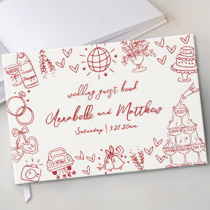 Livro De Visitas Desenho à Mão Caprichoso Vintage Vermelho Casament