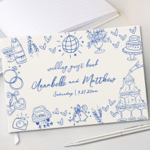 Desenho à Mão Vintage Azul Caprichoso Casamento