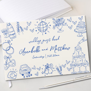 Livro De Visitas Desenho à Mão Vintage Azul Caprichoso Casamento