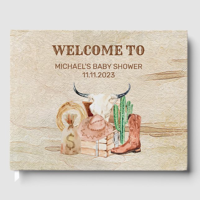 Livro De Visitas Desert Little Cowboy Baby Shower Western (Frente)