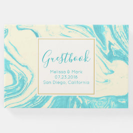 Livro De Visitas Design mármore legal em Turquesa e Creme