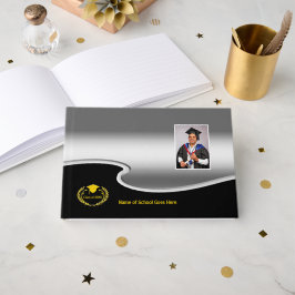 Livro De Visitas design Preto e Prata Foto Texto Dourado
