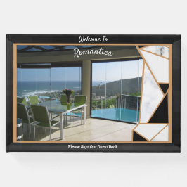 Livro De Visitas Deslocamento de mármore branco com abstrato preto