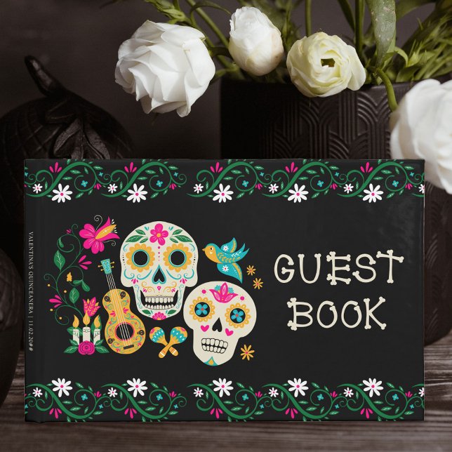 Livro De Visitas Dia das Caveiras Personalizado do Dia dos Mortos (Guest Book with Mexican theme and sugar skulls from my Dia de los Muertos collection)
