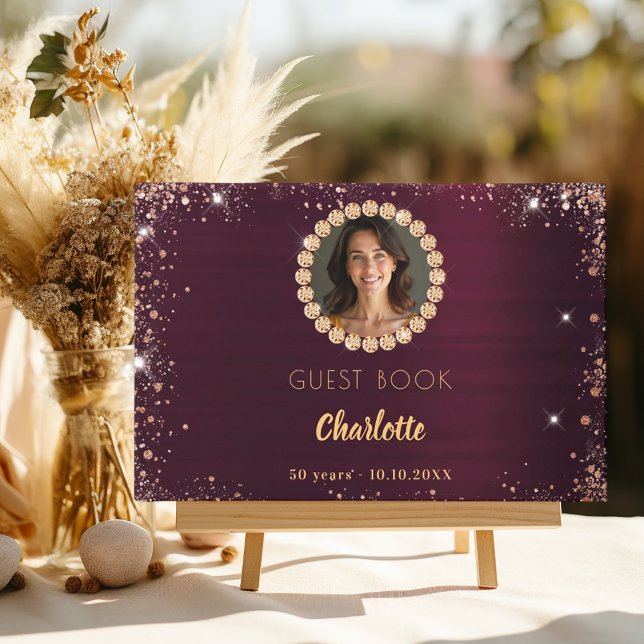 Livro De Visitas Diamantes de fotos burgundy de aniversário do livr (Criador carregado)