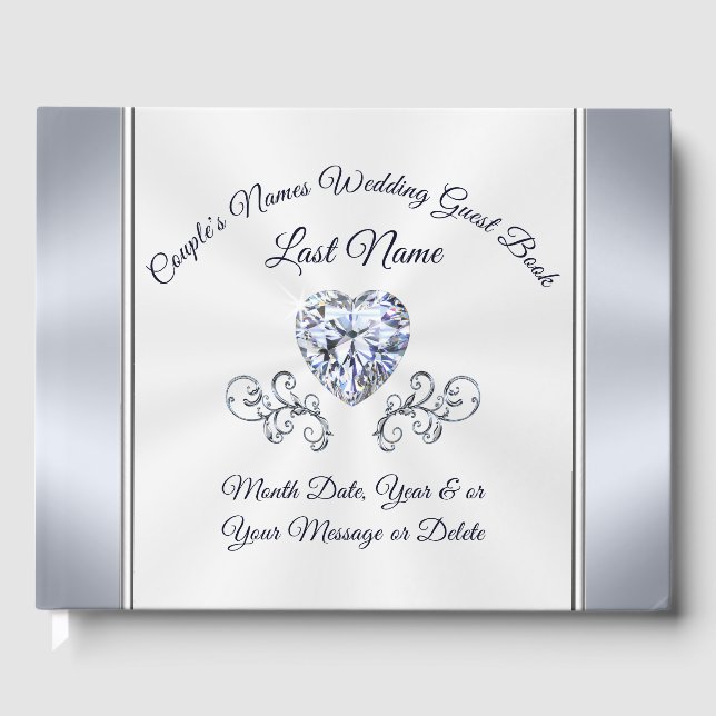 Livro De Visitas Diamond e Silver Weding Guest Book Personalizado (Frente)