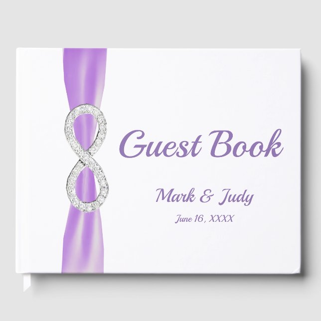 Livro De Visitas Diamond Infinity Purple Ribbon Casamento Guestbook (Frente)