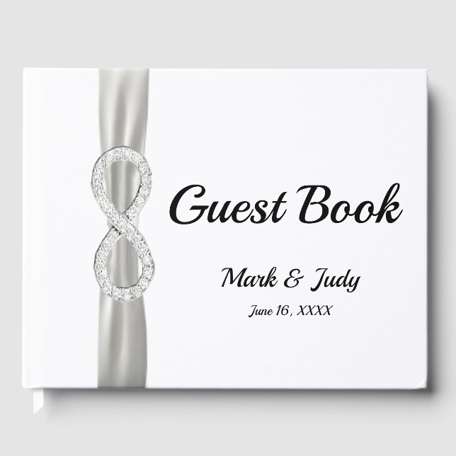 Livro De Visitas Diamond Infinity White Ribbon Weding Guestbook (Frente)