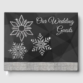 Livro De Visitas Diamond Snowflakes on Black Wedding Guest Book