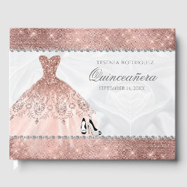 Livro De Visitas Diamond Sparkle rosa Dourado Glam Quinceanera