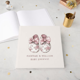 Livro De Visitas Diário de Bebê Toile Bege Personalizado