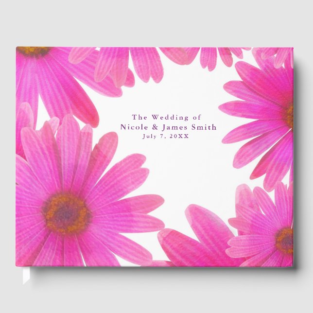 Livro De Visitas Disies Rosa Floral Daisy Elegante Casamento Chic (Frente)