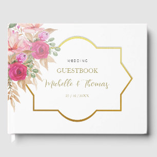 Livro De Visitas Disposição Floral de Aquarela Rosa Elegante