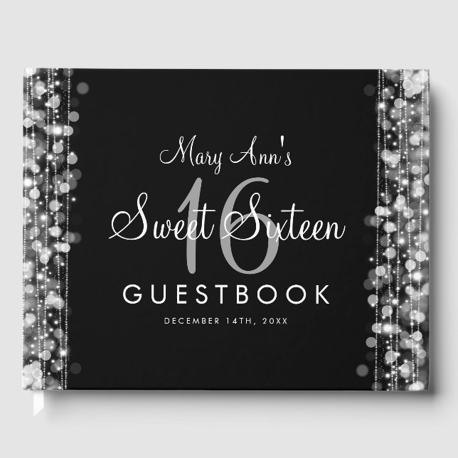 Livro De Visitas Doce 16 Partido Guestbook Esmaga Prata (Frente)