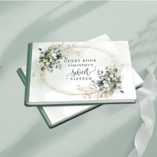 Livro De Visitas Doce Sweet 16 verde botânico empoeirado de eucalip