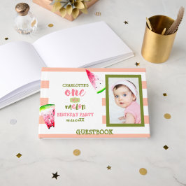 Livro De Visitas Doce Um em um Melão Feliz 1º Aniversário Aquarela