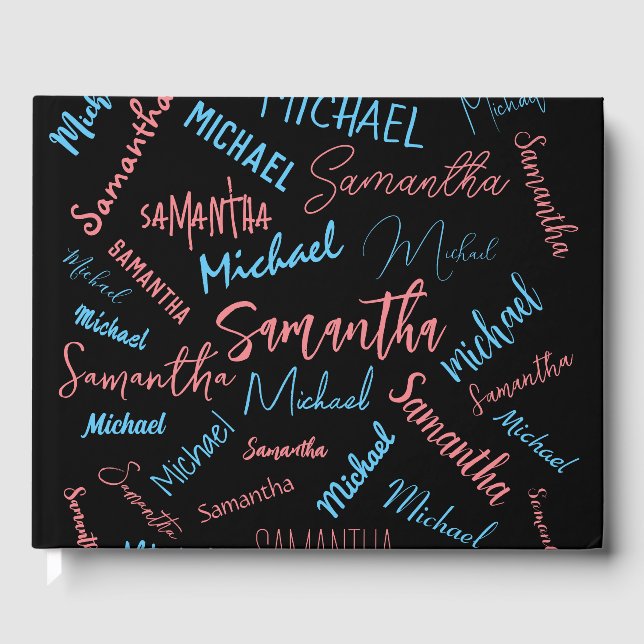 Livro De Visitas Dois nomes casal padrão monograma rosa claro azul (Frente)