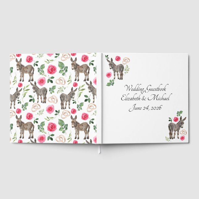Livro De Visitas Donkey Pink Floral Rustic Wedding (Completo)
