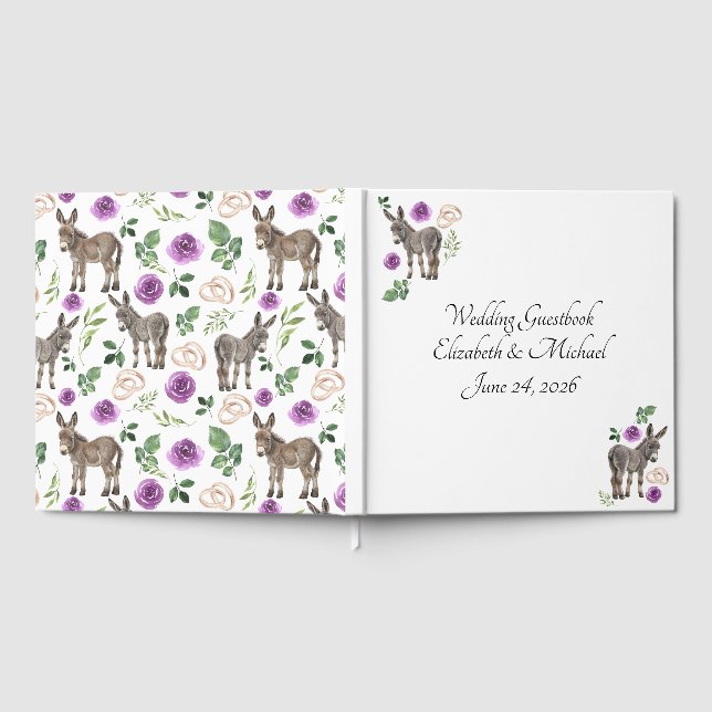 Livro De Visitas Donkey Purple Floral Rustic Wedding (Completo)