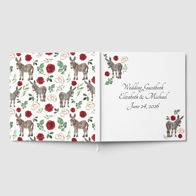 Livro De Visitas Donkey Red Floral Wedding Guest Book (Completo)