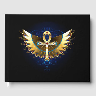 Livro De Visitas Dourada Ankh com Asas