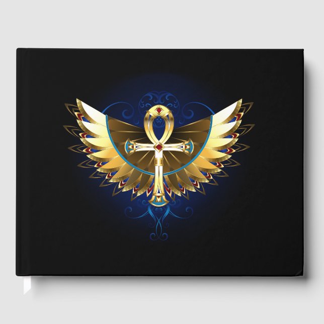 Livro De Visitas Dourada Ankh com Asas (Frente)