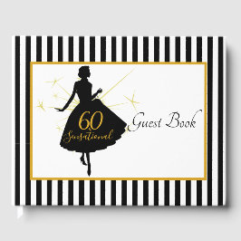 Livro De Visitas Dourada Elegante Festa de aniversário 60ª preto