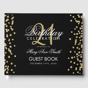 Livro De Visitas Dourada festa de aniversário de 21 anos Preto Con
