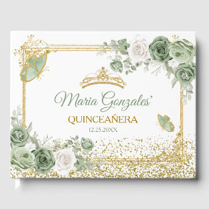 Livro De Visitas Dourada Quinceañera Sage Borboleta Verde