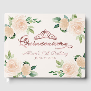 Livro De Visitas Dourada Tiara Blush Rosa Quinceanera Guest Boo