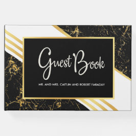 Livro De Visitas Dourada tipografia de faixas de mármore preta