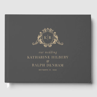 Livro De Visitas Dourado Barroco Crest Cinzas Escuras Casamento de