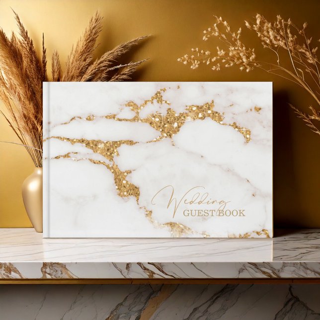 Livro De Visitas Dourado Casamento de Glitter moderno Marble ID816 (Criador carregado)