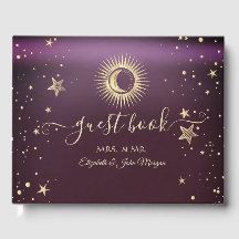Dourado Celestial Sol E Lua Estrelas Borgonha