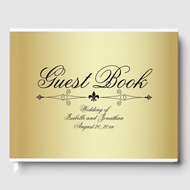 Livro De Visitas Dourado com Texto Preto Formal Casamento Personali (Frente)