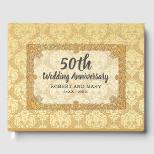 Livro De Visitas Dourado Damask Personalizado do 50º aniversário