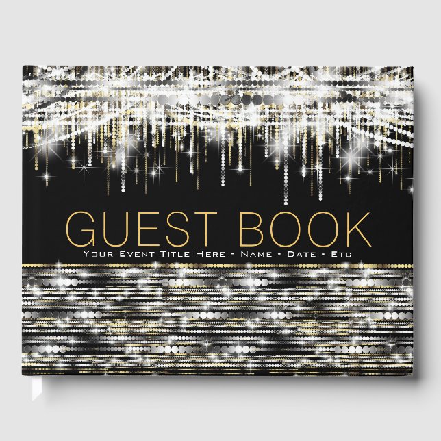 Livro de Visitas Dourado Preto com Brilho Prateado (Frente)