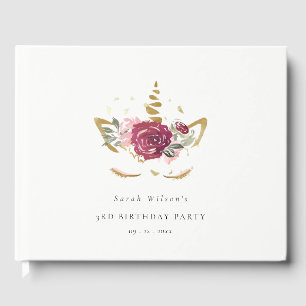 Livro De Visitas Dourado, Rosa, Rosa, Unicórnio Floral, Qualquer Id
