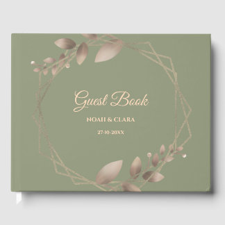 Livro De Visitas Dourado verde-elegante botânico simples moderno