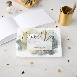 Livro De Visitas Dramatic Blue Ombre Watercolor Lines Casamento