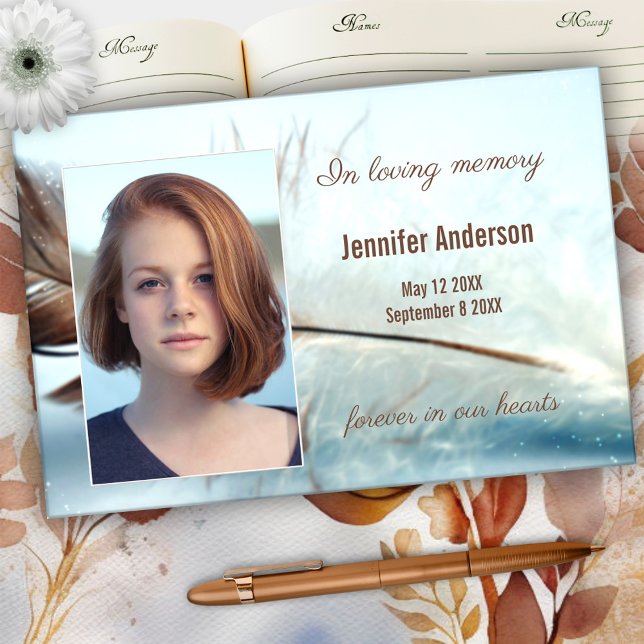 Livro De Visitas Dream Feather Funeral Memorial Foto Guest Book (Criador carregado)