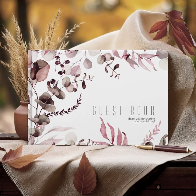 Livro De Visitas Dreamy Foliage Wedding Burgundy ID817 (Criador carregado)